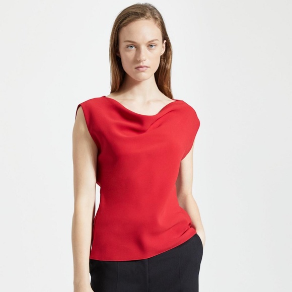 NWT Theory Classic Crepe Draped Boatneck Top Red S - Picture 2 of 6